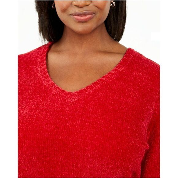 Karen Scott Sweater Top 1X Plus Size Chenille Red - Picture 3 of 5
